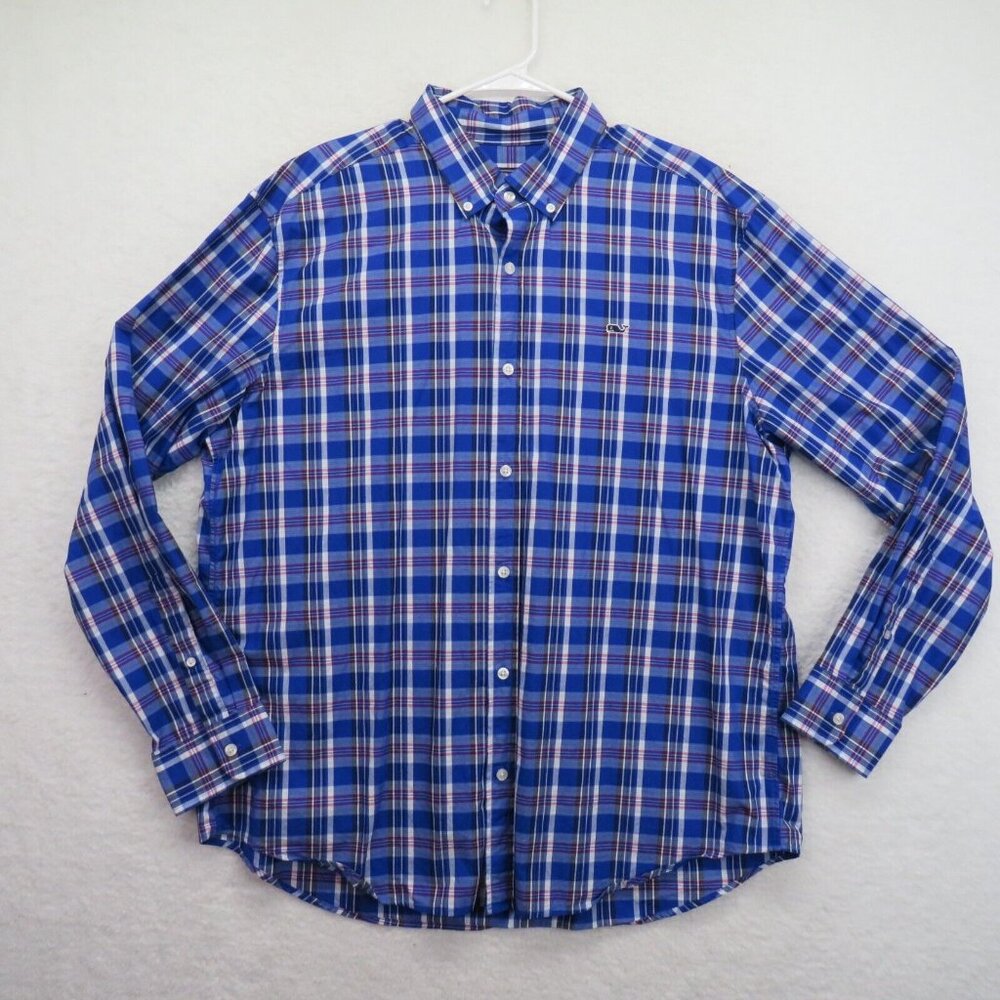 Vineyard Vines Shirt‎ Mens Extra Large Blue Plaid Whale Button Down Long Sleeve